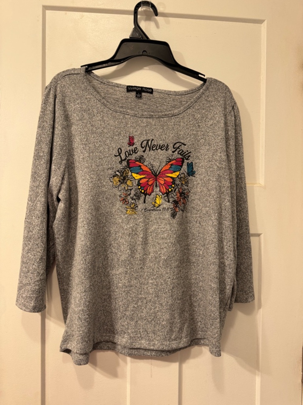 Vintage Rose Gray Butterfly Long-Sleeve Tee - Love Never Fails